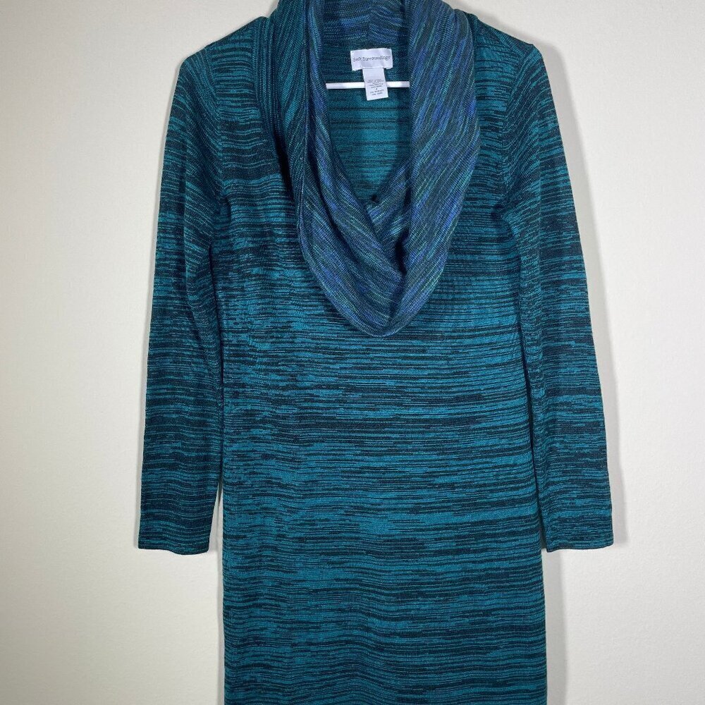 Soft Surroundings Wool Blend Cowl Neck Sweater Dress Green S Party Casual
